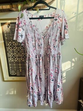 Torrid Lavender Floral Smocked Midi Dress with separate slip Plus size 2